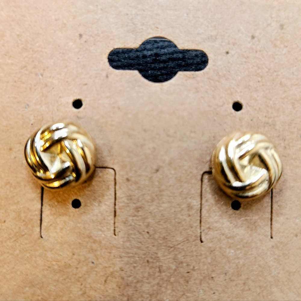 Gold Twist Stud Earrings - Picture 3 of 3